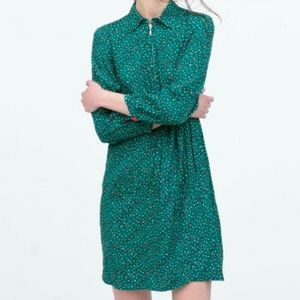 Zara Basic Crepe Green Polka Dot Dress - Womens Small